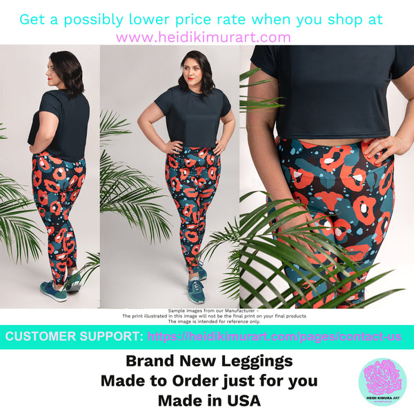 Black Leopard Animal Print Women's Yoga Pants Long Plus Size Leggings-Women's Plus Size Leggings-Heidi Kimura Art LLC