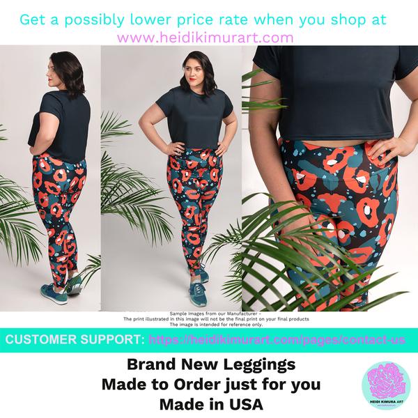 Japanese Wave Style Tights, Abstract Print Plus Size Leggings For Curvy Ladies - Made in USA/EU/MX