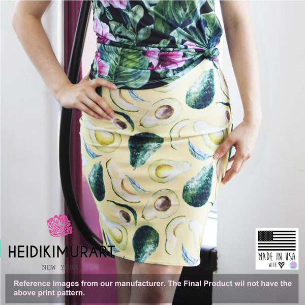 Blue Purple Floral Women's Skirt, Best Flower Print Girlie Best Designer Pencil Skirt-Made in USA