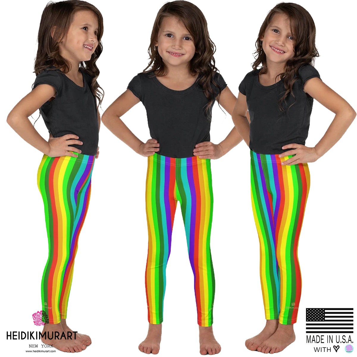 Rainbow Kid's Leggings, Modern Stylish Rainbow Vertical Stripe Print Designer Kid's Girl's Leggings Active Wear 38-40 UPF Fitness Workout Gym Wear Running Tights, Comfy Stretchy Pants (2T-7) Made in USA/EU, Girls' Leggings & Pants, Leggings For Girls, Designer Girls Leggings Tights, Leggings For Girl Child