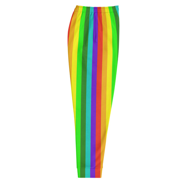 Bright Rainbow Men's Joggers, Striped Print Gay Pride Vertical Stripes Modern Slim-Fit Designer Ultra Soft & Comfortable Men's Joggers, Men's Jogger Pants-Made in EU (US Size: XS-3XL)