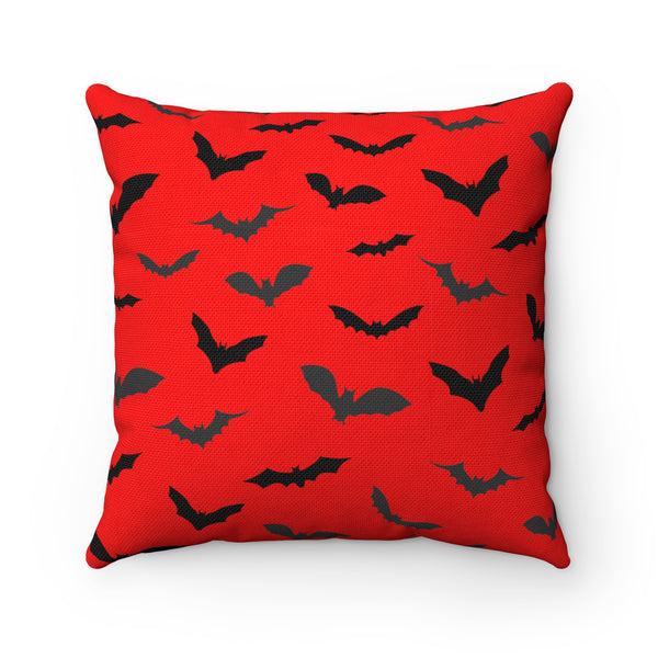 Red Gray Black Bats Print Halloween Pillow Spun Polyester Square Pillow- Made in USA-Pillow-Heidi Kimura Art LLC