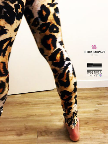 Leopard Print Sexy Meggings, Men's Sexy Yoga Pants Running Leggings- Made in USA/EU-Men's Leggings-Heidi Kimura Art LLC