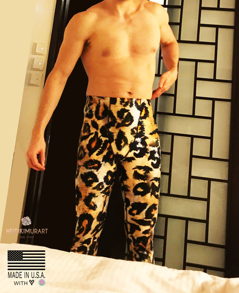 Leopard Print Sexy Meggings, Men's Sexy Yoga Pants Running Leggings- Made in USA/EU-Men's Leggings-Heidi Kimura Art LLC