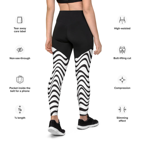 Black White Swirl Sports Leggings