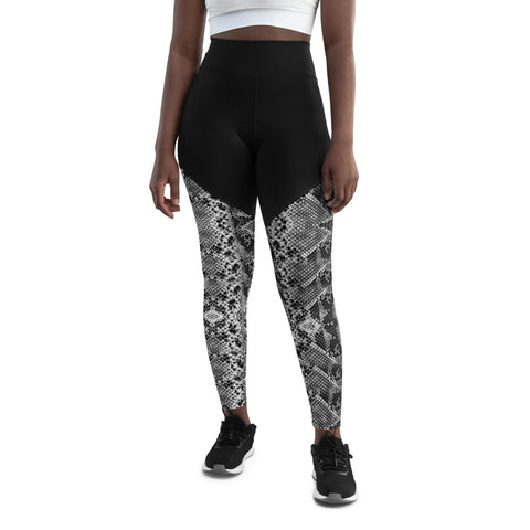 Snakeskin Print Women's Sports Leggings,  Compression Tights