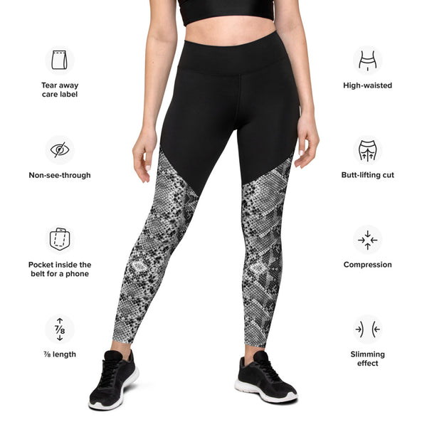 Snakeskin Print Women's Sports Leggings,  Compression Tights