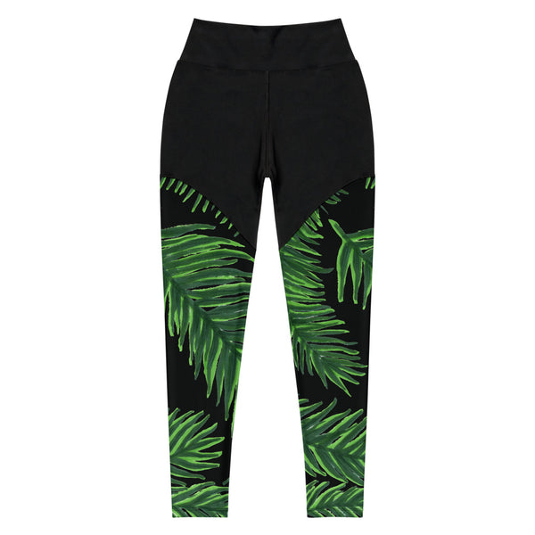Black Green Tropical Sports Leggings