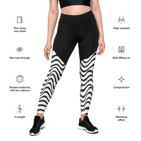 Black White Swirl Sports Leggings