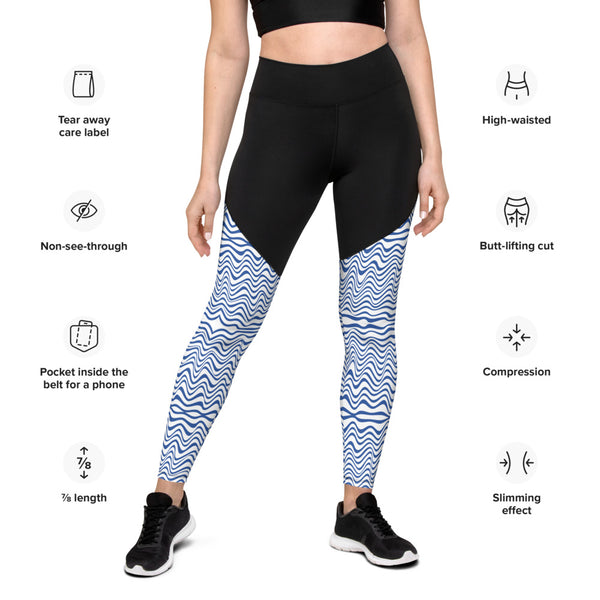 Blue Wavy Women's Sports Leggings