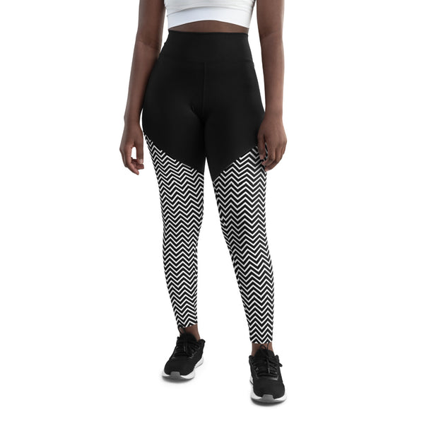 Black White Chevron Sports Leggings