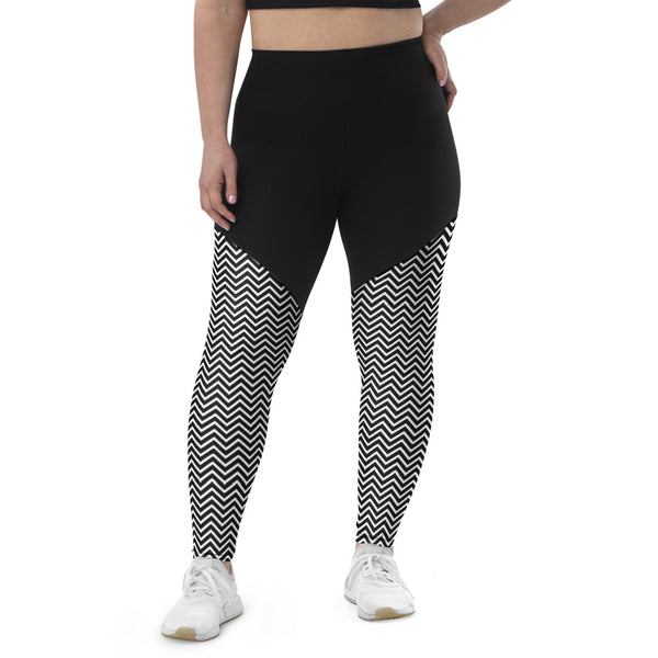 Black White Chevron Sports Leggings