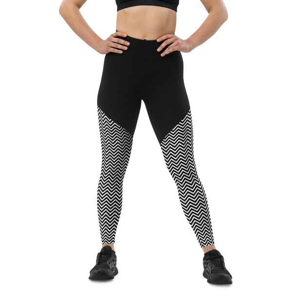 Black White Chevron Sports Leggings