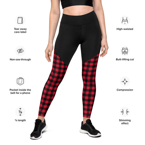 Red Plaid Printed Sports Leggings