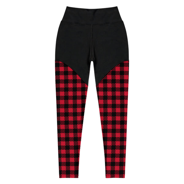 Red Plaid Printed Sports Leggings