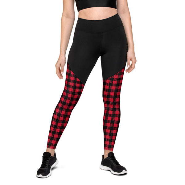 Red Plaid Printed Sports Leggings