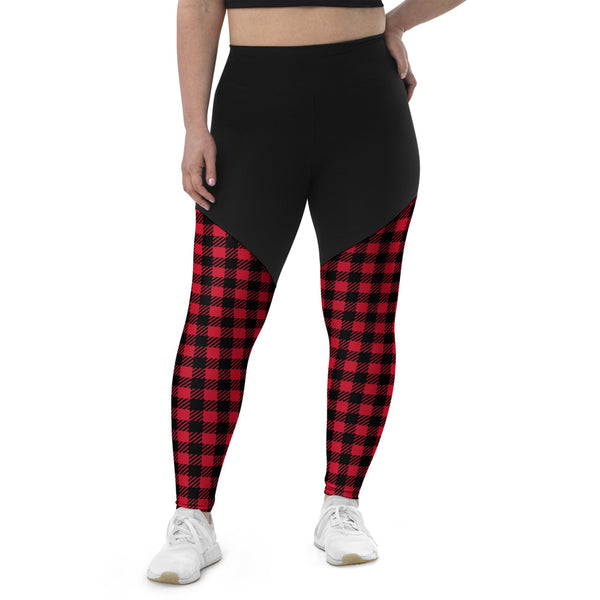 Red Plaid Printed Sports Leggings