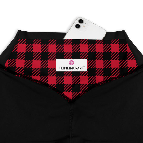 Red Plaid Printed Sports Leggings