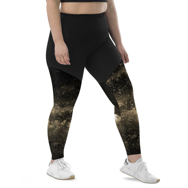 Golden Galaxy Women's Sports Leggings, Compression High Intensity High Waist Tights- Made in USA/EU (US size: XXS-3XL) Slimming, Butt-Lifting Lyca Spandex Tights For Ladies With Double Layered Belt 