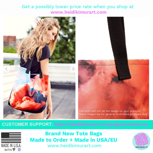 Black Pink Star Pattern Print 15"x15" Square Size Market Grocery Tote Bag - Made in USA/EU-Tote Bag-Heidi Kimura Art LLC