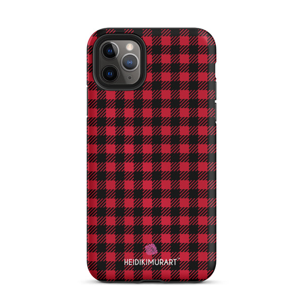 Red Plaid Print iPhone Case, Red and Black Plaid Print Designer Tough Unisex iPhone Case-Printed in USA/EU