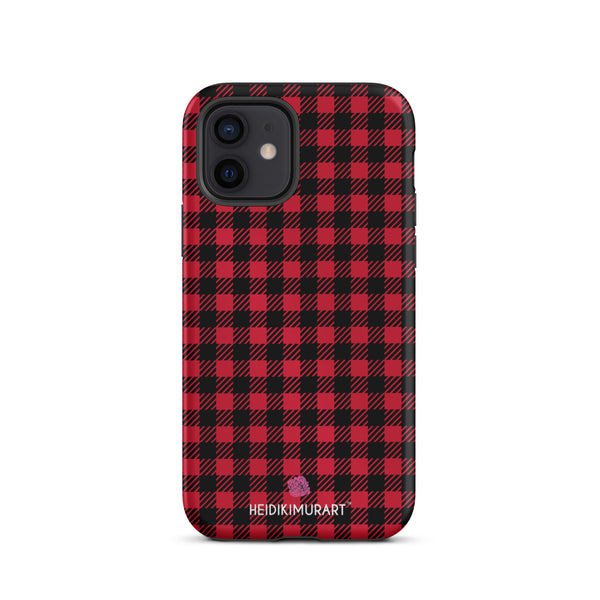 Red Plaid Print iPhone Case, Red and Black Plaid Print Designer Tough Unisex iPhone Case-Printed in USA/EU