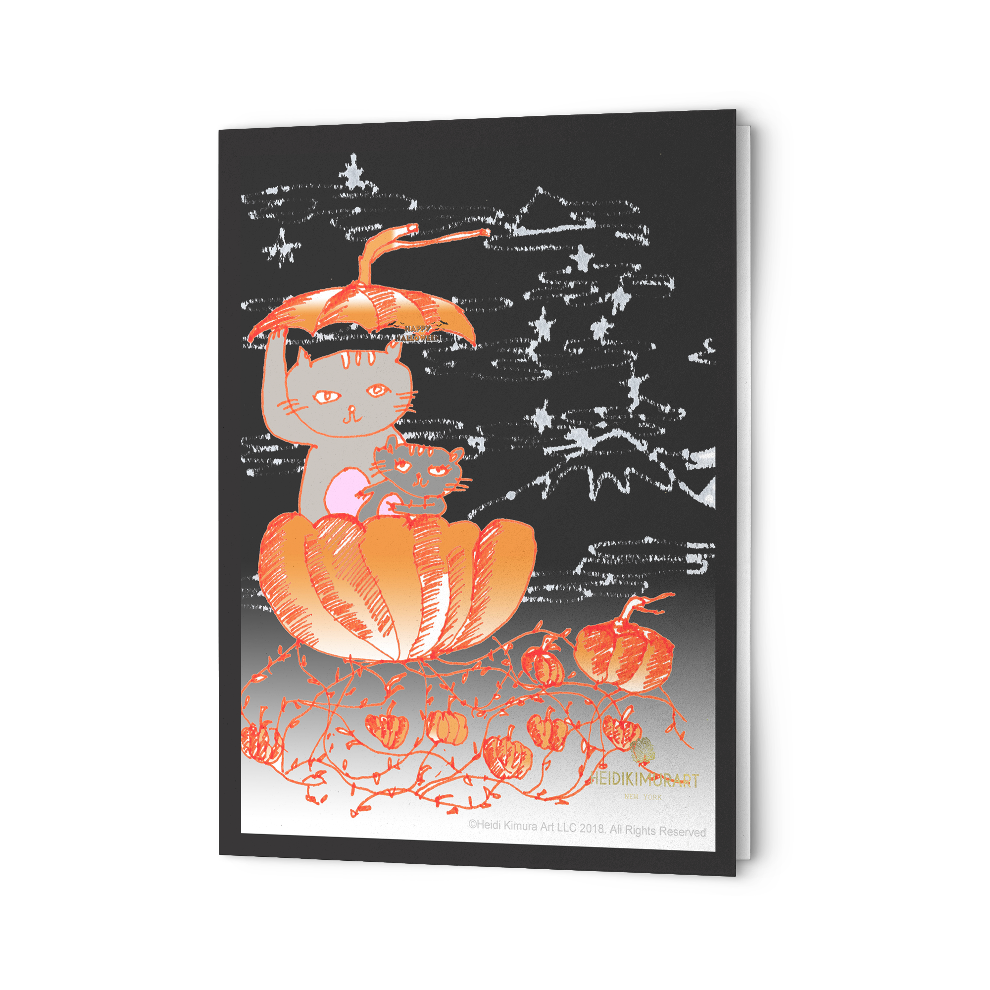 Pumpkin Cats of the Pacific Northwest Folded Greeting Cards, Sets of 10 pcs, 30 pcs, 50 pcs-Cards-10pc-Heidi Kimura Art LLC