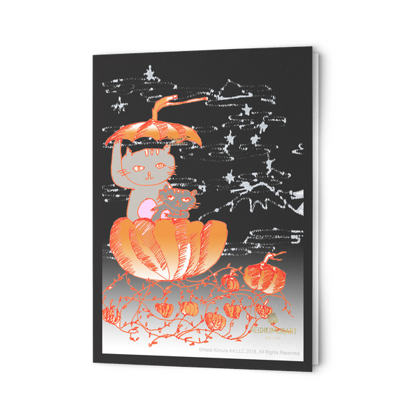 Pumpkin Cats of the Pacific Northwest Folded Greeting Cards, Sets of 10 pcs, 30 pcs, 50 pcs-Cards-10pc-Heidi Kimura Art LLC