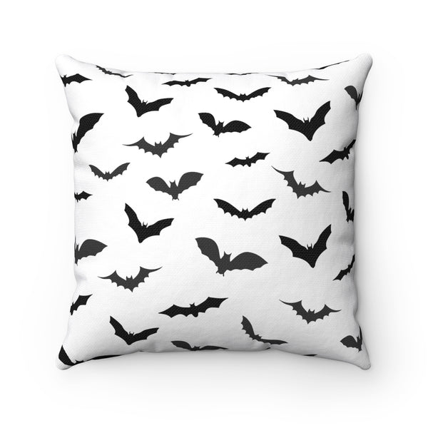White Gray Black Bats Print Spooky Halloween Pillow Spun Polyester Square Pillow- Made in USA-Pillow-Heidi Kimura Art LLC
