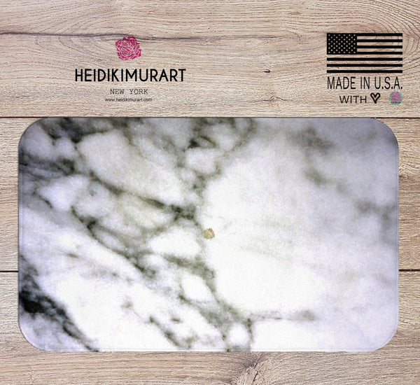 Abstract White Marble Print Bath Mat, 34"x21", 24"x17" Premium Microfiber Rug- Printed in USA-Bath Mat-Heidi Kimura Art LLC