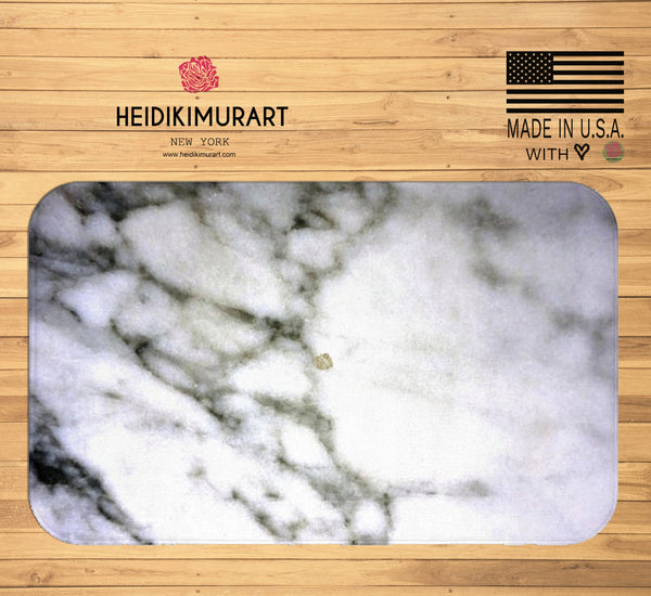 Abstract White Marble Print Bath Mat, 34"x21", 24"x17" Premium Microfiber Rug- Printed in USA-Bath Mat-Heidi Kimura Art LLC