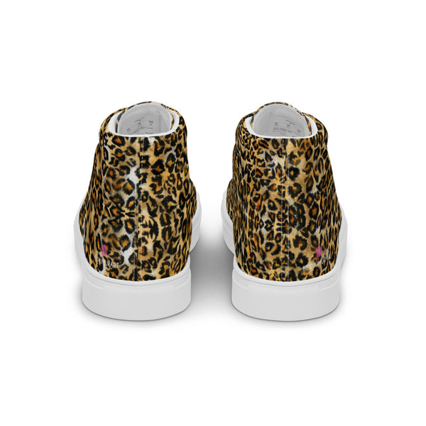 Brown Leopard Print Women's Sneakers, Brown Beige Best Designer Premium Quality Animal Print Designer Leopard Spots High Top Canvas Fashion Tennis Shoes With White Laces (US Size: 5-12)