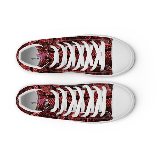 Red Snake Print Women's Sneakers, Women’s high top canvas shoes