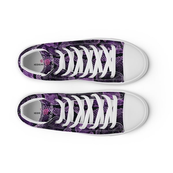 Purple Snake Print Women's Sneakers, Women’s high top canvas shoes