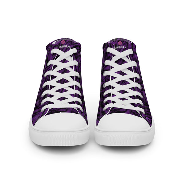 Purple Tiger Striped Women's Sneakers, Animal Print Designer Tiger Stripes High Top Tennis Shoes