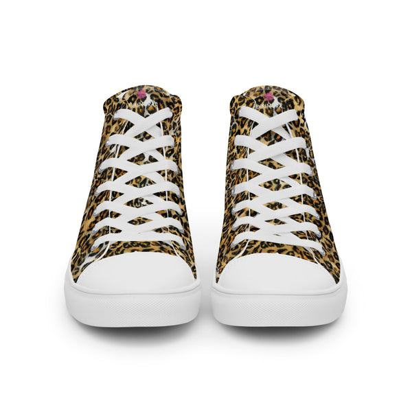 Brown Leopard Women's Sneakers, Sexy Animal Print Premium High Top Tennis Shoes For Ladies
