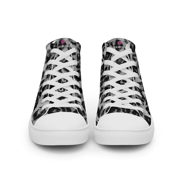 Grey Leopard Print Women's Sneakers, Sexy Animal Print Premium High Top Tennis Shoes For Ladies