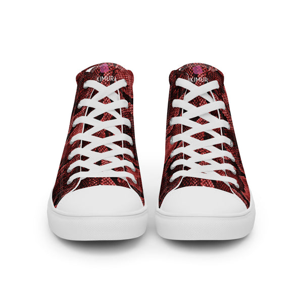 Red Snake Print Women's Sneakers, Women’s high top canvas shoes