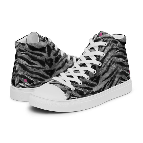 Grey Tiger Striped Women's Sneakers, Best Designer Premium Quality Animal Print Designer Tiger Stripes High Top Canvas Fashion Tennis Shoes With White Laces (US Size: 5-12)
