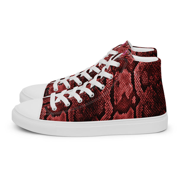 Red Snake Print Women's Sneakers, Women’s high top canvas shoes