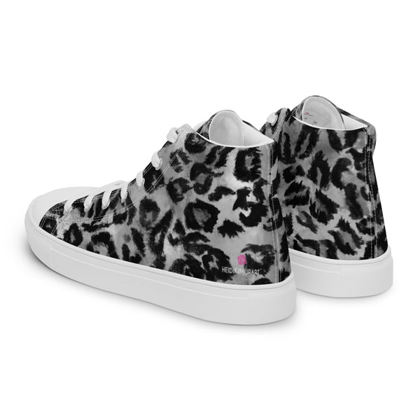 Grey Leopard Print Women's Sneakers, Sexy Animal Print Premium High Top Tennis Shoes For Ladies