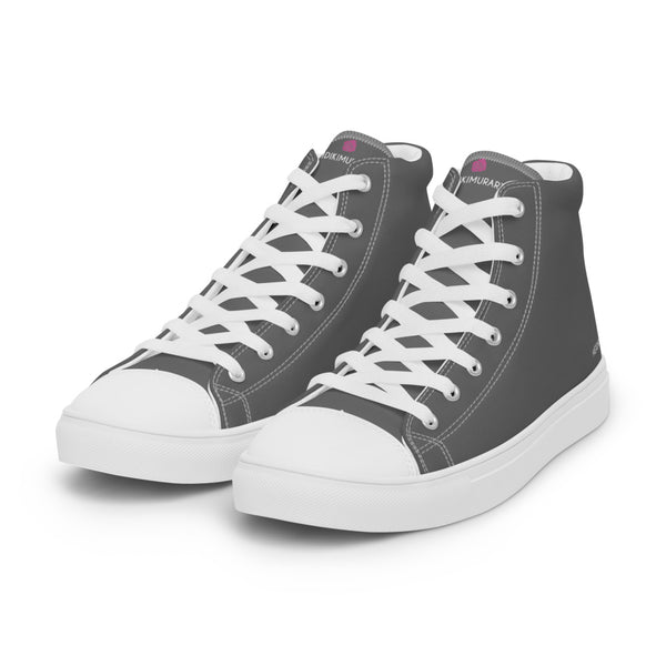 Grey Ladies' High Top Sneakers, Solid Grey Color Best Women’s High Top Canvas Tennis Shoes