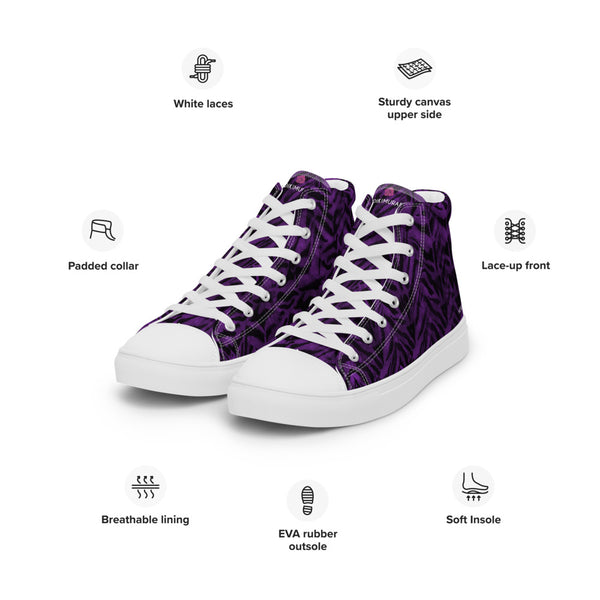 Purple Tiger Striped Women's Sneakers, Best Designer Premium Quality Animal Print Designer Tiger Stripes High Top Canvas Fashion Tennis Shoes With White Laces (US Size: 5-12)