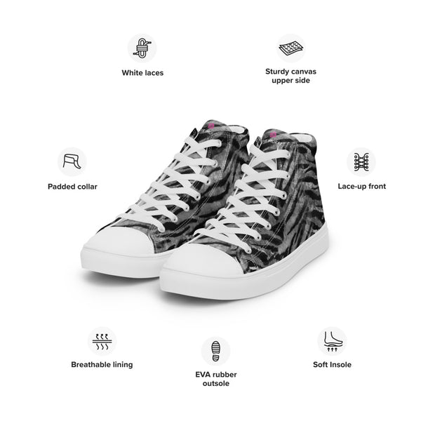 Grey Tiger Striped Women's Sneakers, Best Designer Premium Quality Animal Print Designer Tiger Stripes High Top Canvas Fashion Tennis Shoes With White Laces (US Size: 5-12)