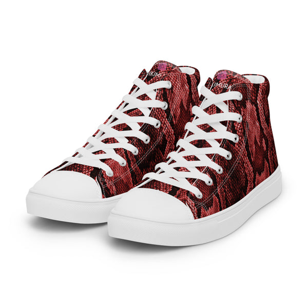 Red Snake Print Women's Sneakers, Women’s high top canvas shoes