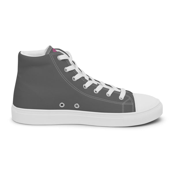 Grey Ladies' High Top Sneakers, Solid Grey Color Best Designer Premium Quality High Top Canvas Fashion Tennis Shoes With White Laces (US Size: 5-12)