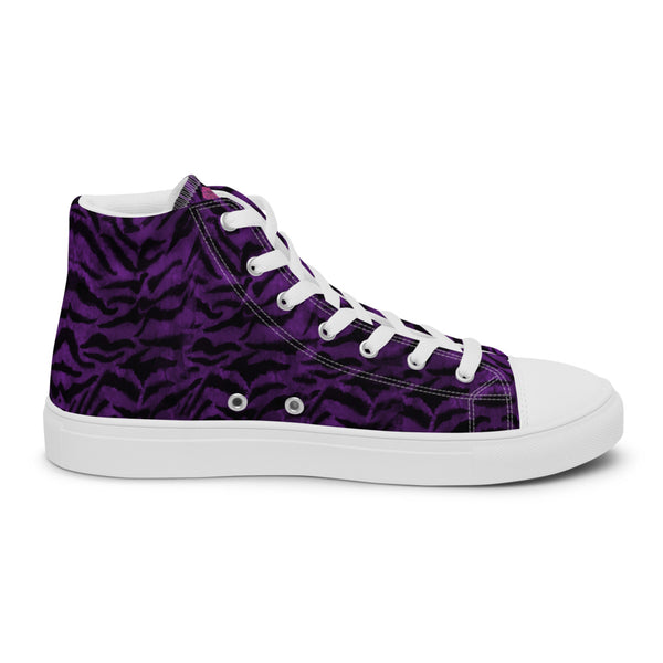 Purple Tiger Striped Women's Sneakers, Best Designer Premium Quality Animal Print Designer Tiger Stripes High Top Canvas Fashion Tennis Shoes With White Laces (US Size: 5-12)
