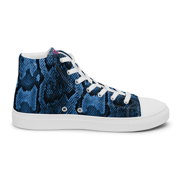 Blue Snake Print Women's Sneakers, Women’s high top canvas shoes