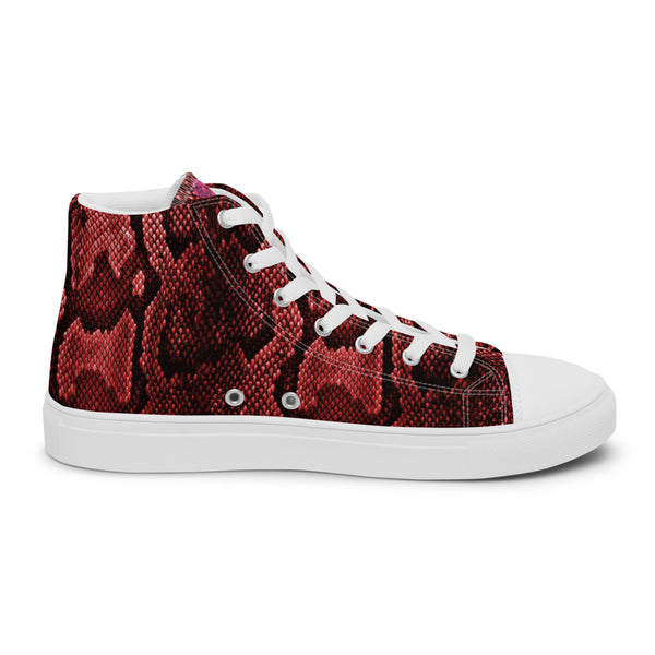 Red Snake Print Women's Sneakers, Women’s high top canvas shoes