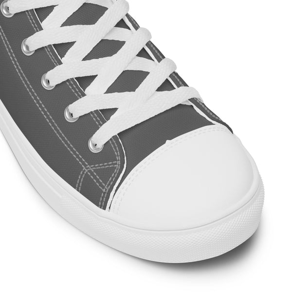 Grey Ladies' High Top Sneakers, Solid Grey Color Best Designer Premium Quality High Top Canvas Fashion Tennis Shoes With White Laces (US Size: 5-12)